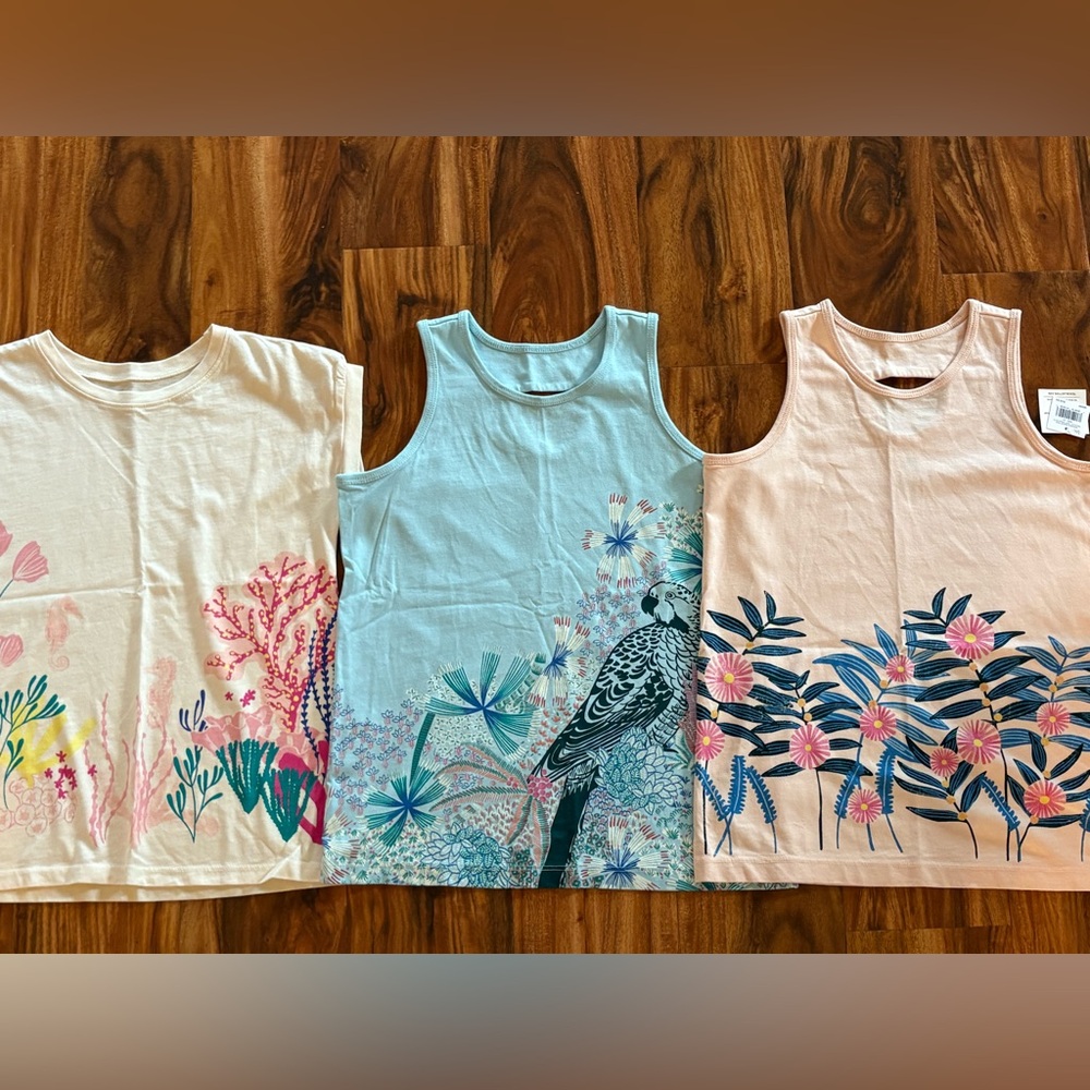 NEW Tea Collection Lot 3 Girls Cotton Tee Shirts Tank Tops Size 10 NWT Sea Bird